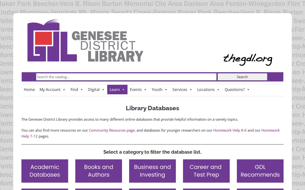 Burton city directory companion research through Genesee District Library databases