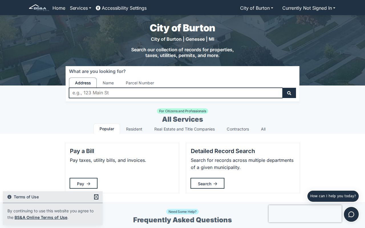 Burton residents directory BS&A property search landing page