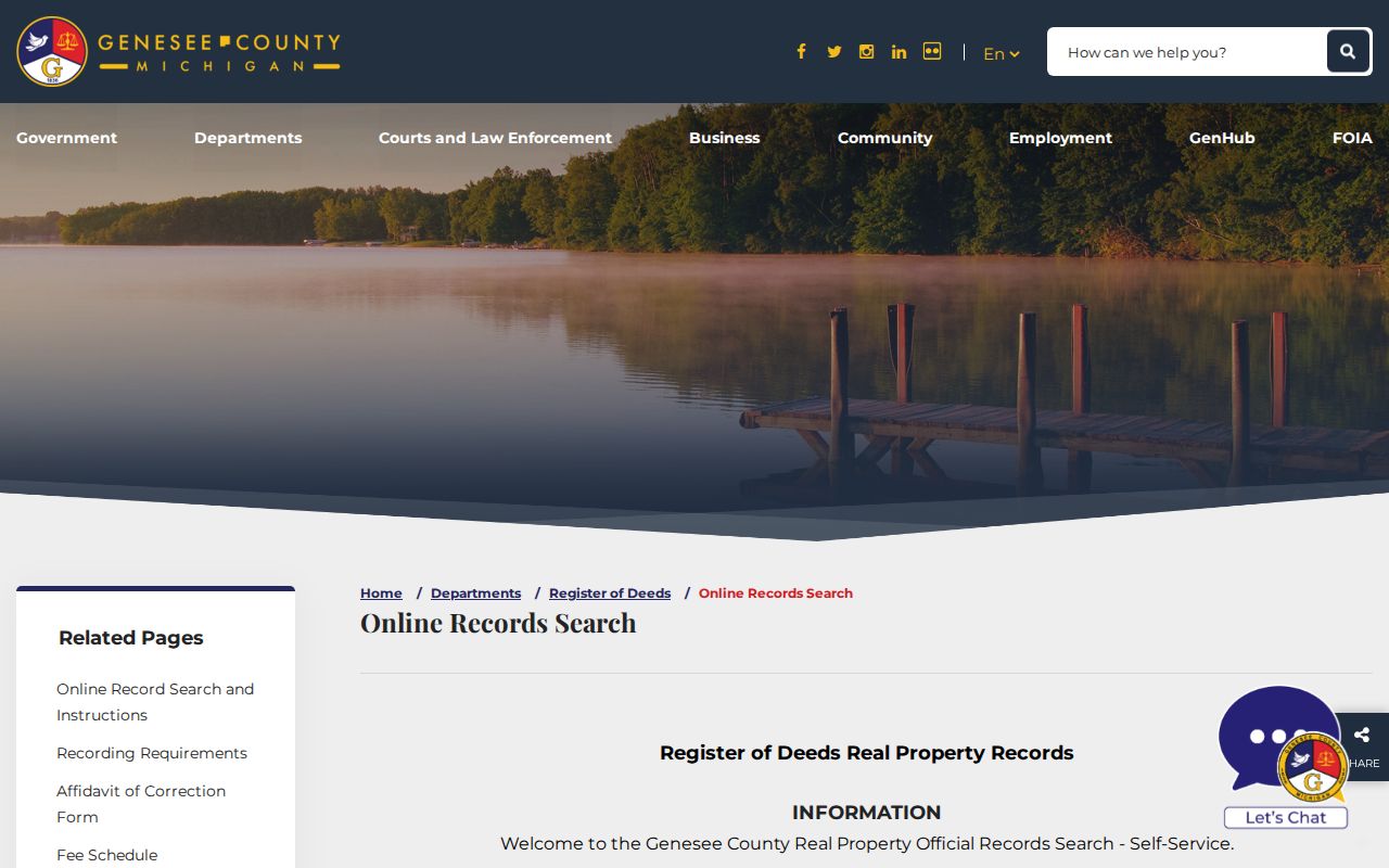 Burton residents directory Genesee County Register of Deeds search page