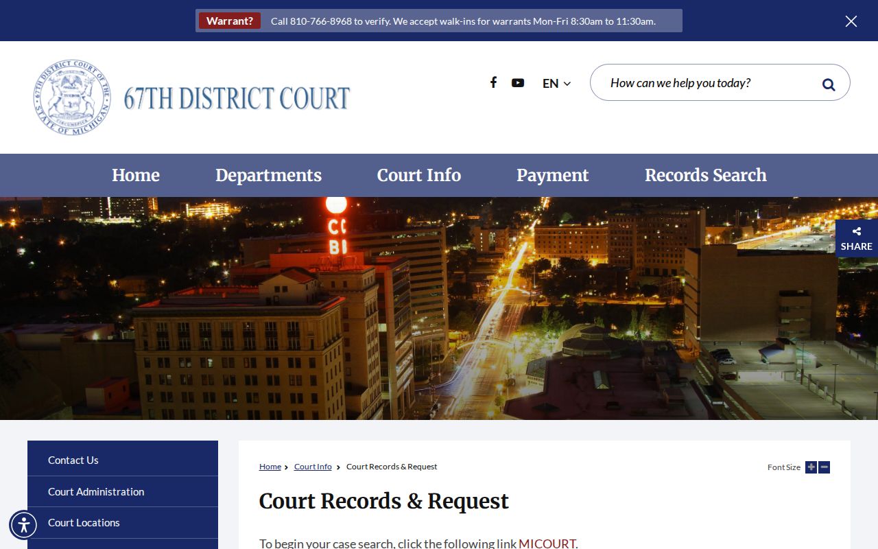 Burton resident lookup 67th District Court records request page