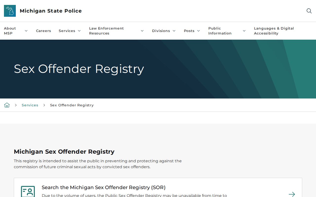 Burton resident lookup Michigan State Police registry search page